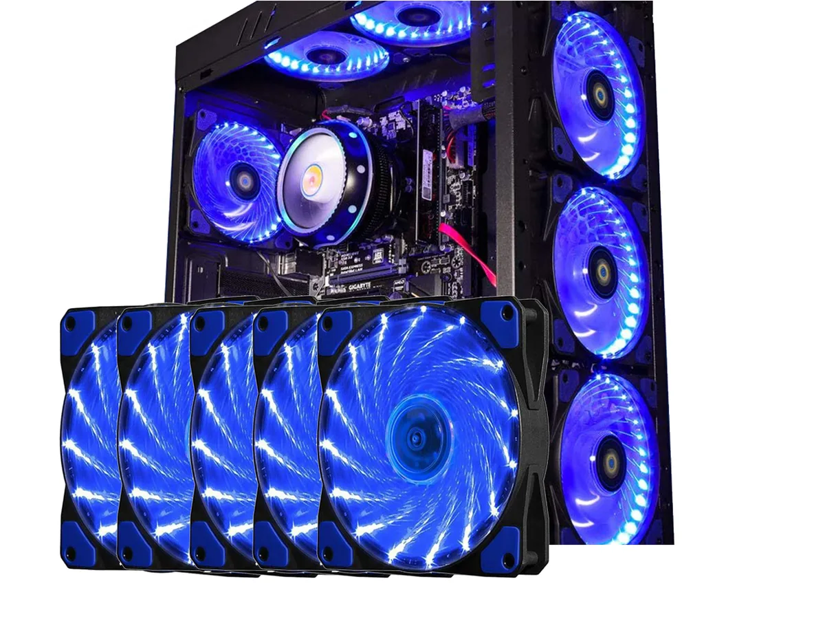 sakose sakose 12025-LED 120mm case fan 15 LED 16dB 1100RPM 12VDC 4-pin Molex 10-pack — product photo