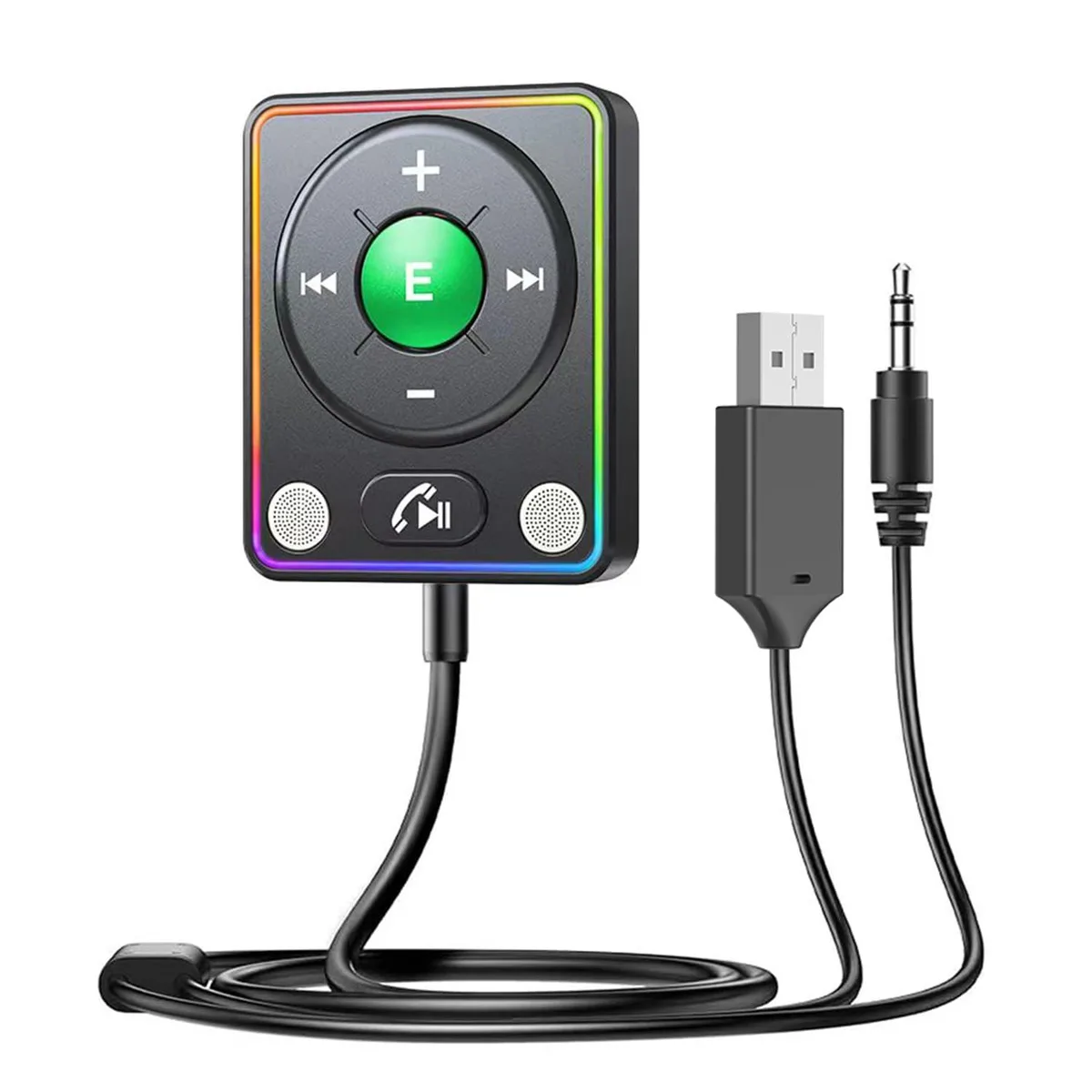 Green Bluetooth 5.4 adapter with 3.5 mm nylon cable and magnetic clip