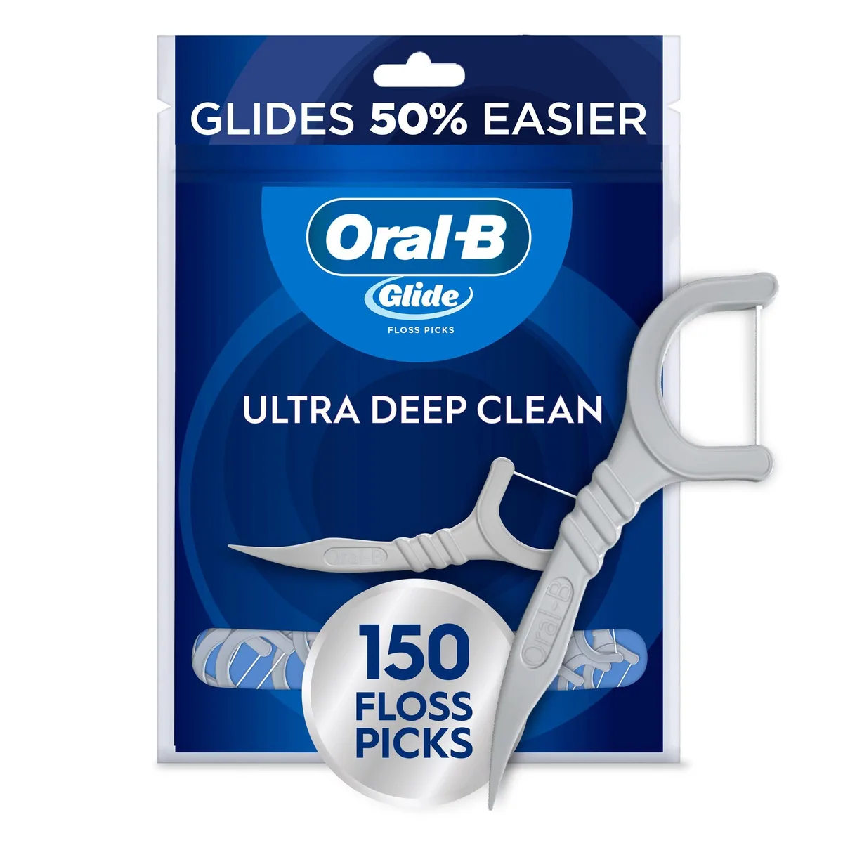 White floss picks in a rectangular pack, 150 count