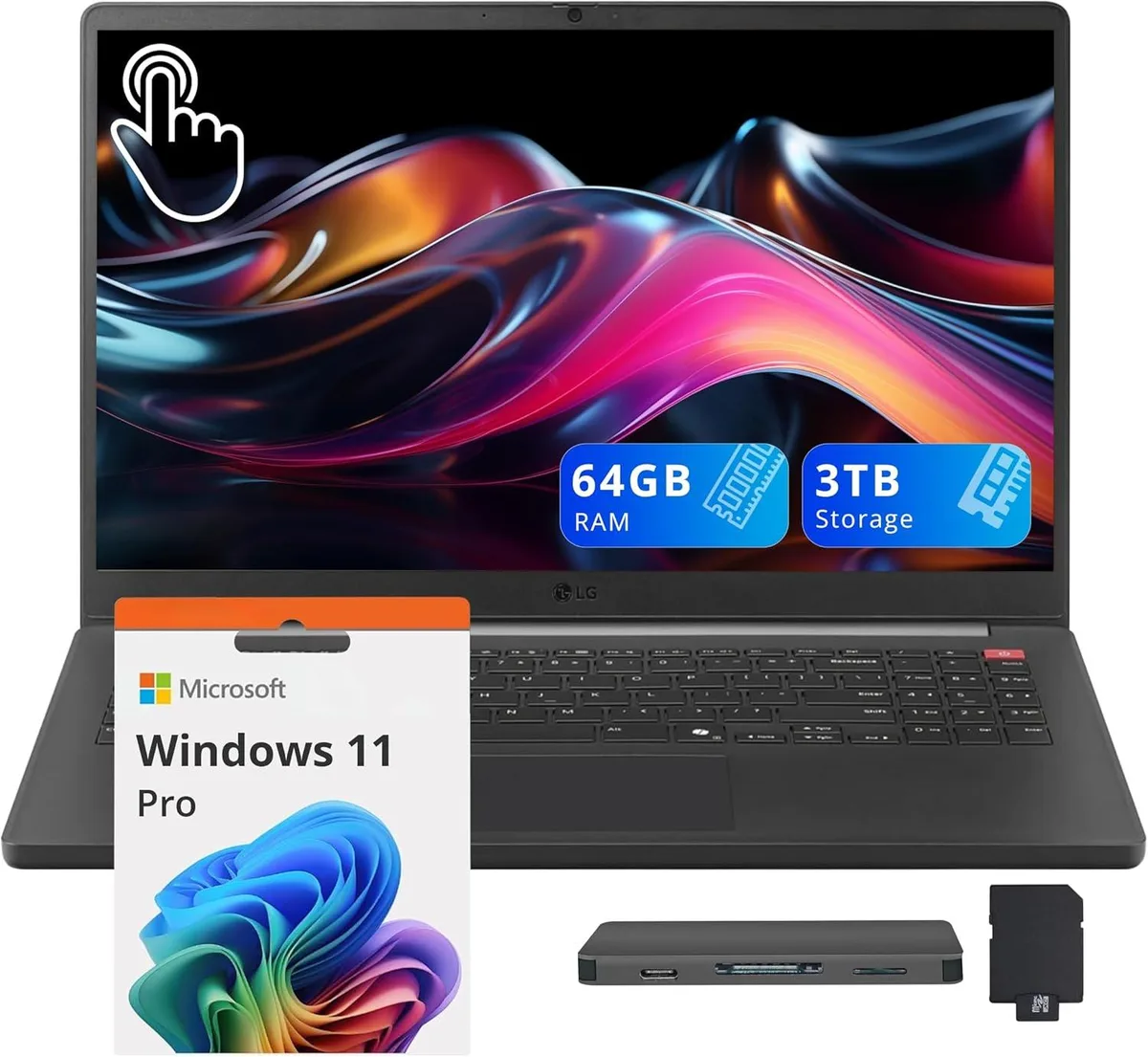LG Electronics LG Gram Book 15.6" FHD Touch Business Laptop Ultra 7 255U 64GB 2TB+1TB Dock Black — product photo