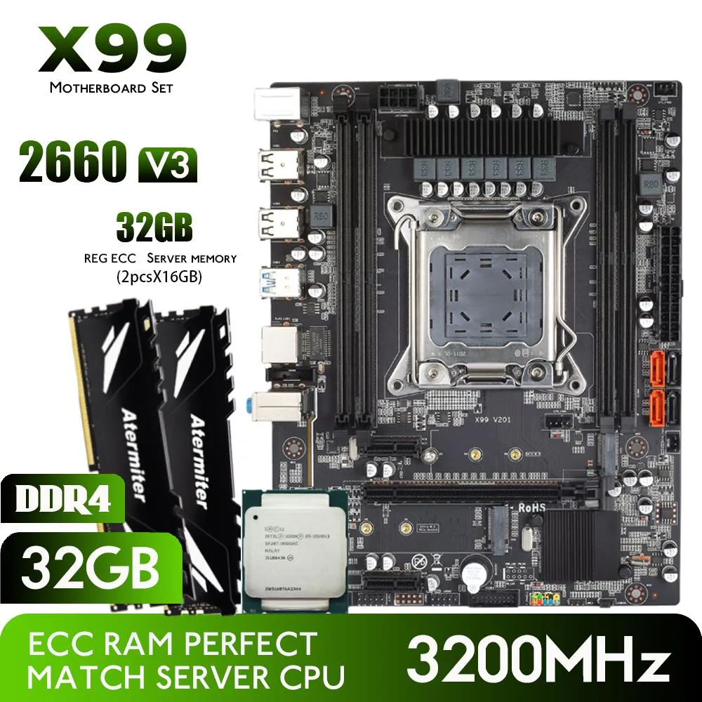 Atermiter Atermiter AT-X99 Intel motherboard with Xeon E5-2660 V3 and 32GB DDR4 REG ECC — product photo