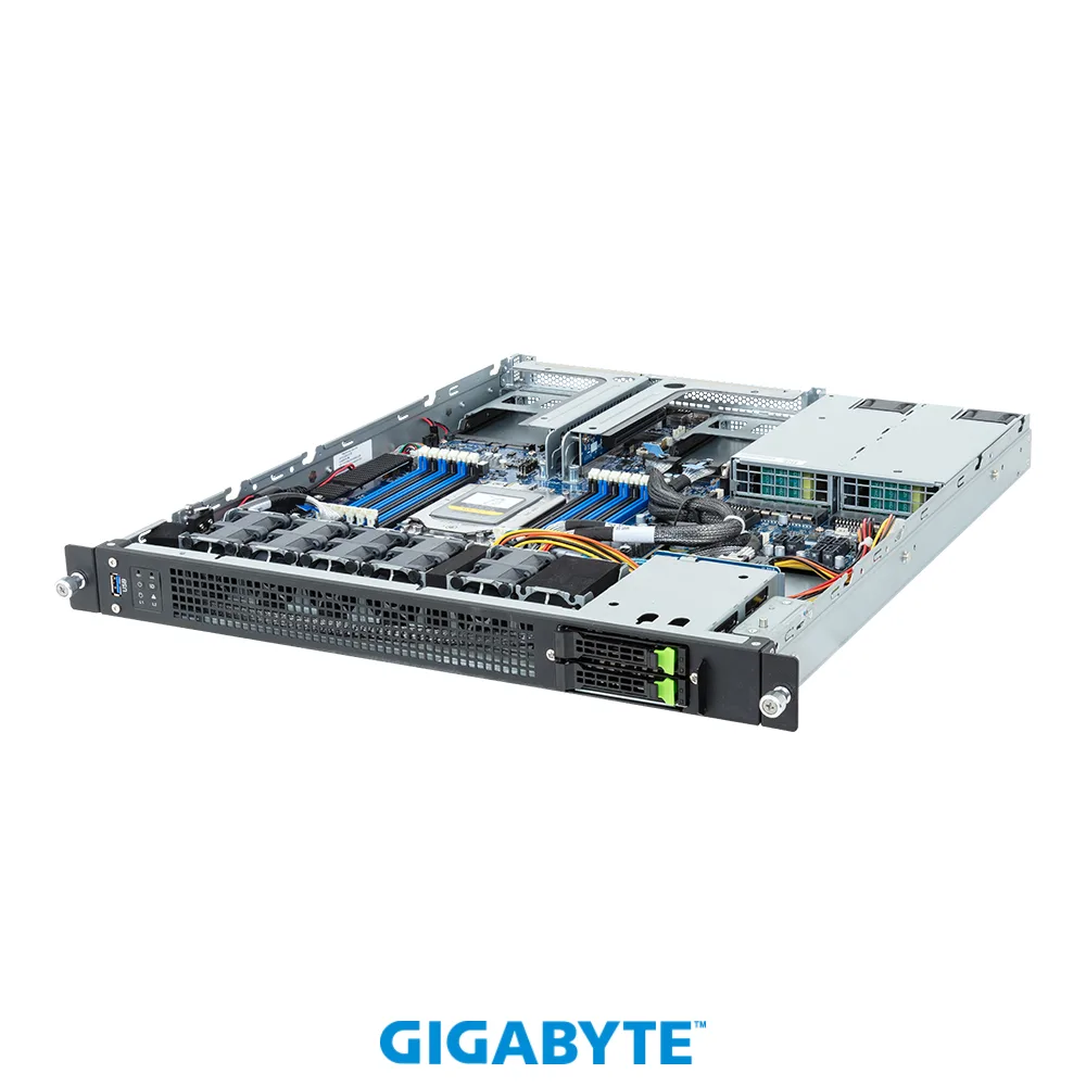 GIGABYTE GIGABYTE E143-E30-AAG1 barebone server AMD EPYC 8004 1U 2-bay Gen5 NVMe/SATA/SAS-4 12 DIMMs — product photo