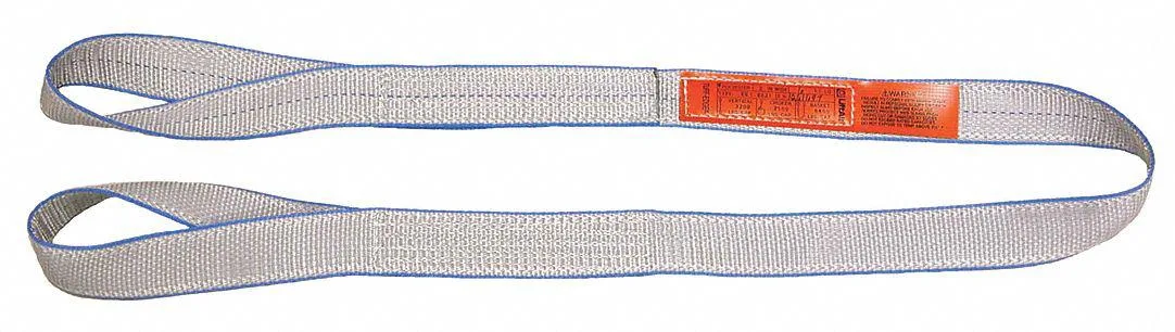Silver polyester web sling 10 feet long 2 inches wide with twisted eye ends