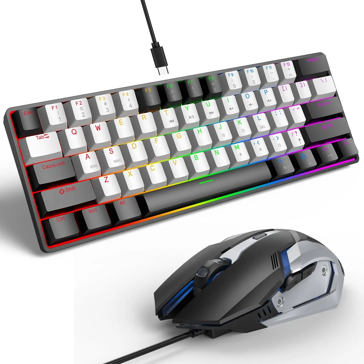 SOPPY 61-Key Mechanical Gaming Keyboard Red Switch White-Black Wired Combo with Mouse — product photo