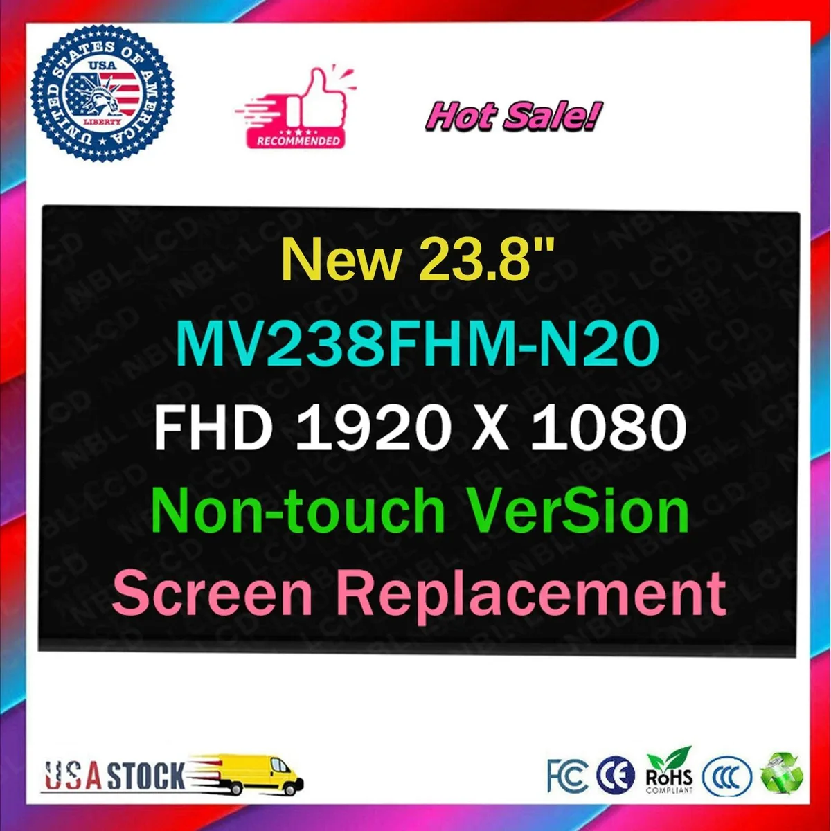 NUOLAISUN NUOLAISUN 23.8" LCD Screen for DELL MV238FHM-N20 CWWCP 0CWWCP FHD Non-Touch — product photo