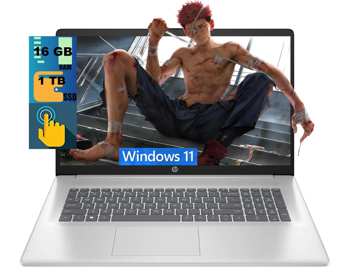 HP HP 17 laptop Intel Core Ultra 7 255U 12-core 16GB DDR5 1TB SSD 17.3" HD+ touchscreen Silver Windows 11 Home — product photo