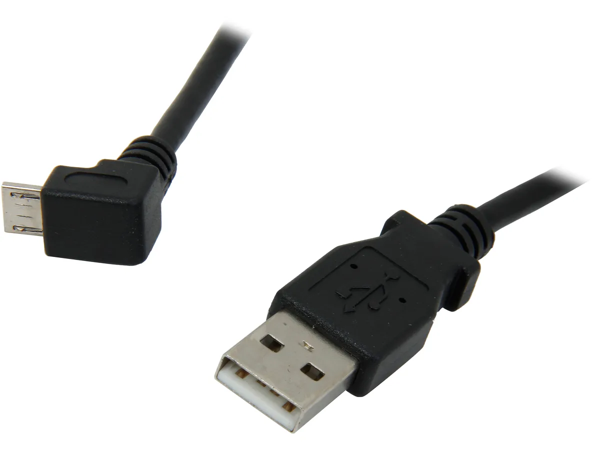 Black 2 m USB A to up-angled Micro USB B cable with molded connectors