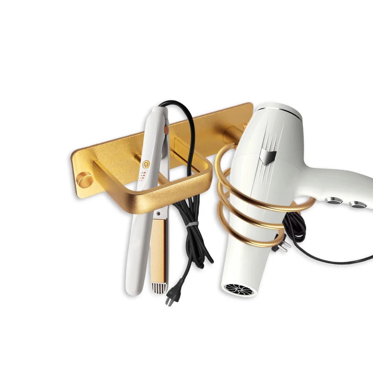Gold spiral wall-mounted shelf bracket with cable tidy rack, 19.5 by 11 by 11 cm