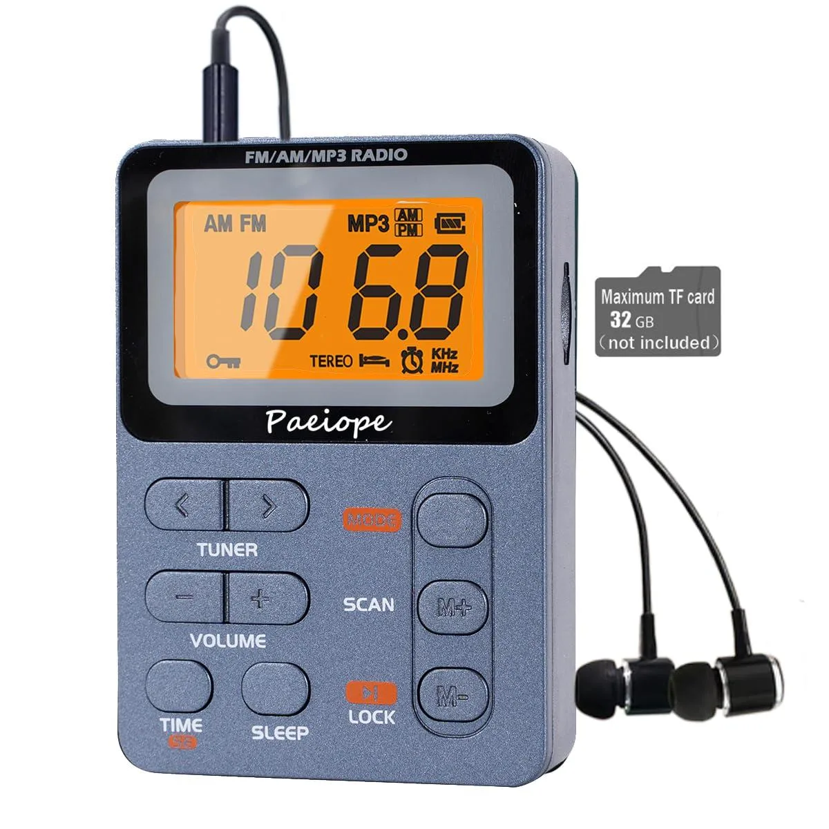  Paeiope SH-01M AM FM Rechargeable Pocket Radio Blue — product photo