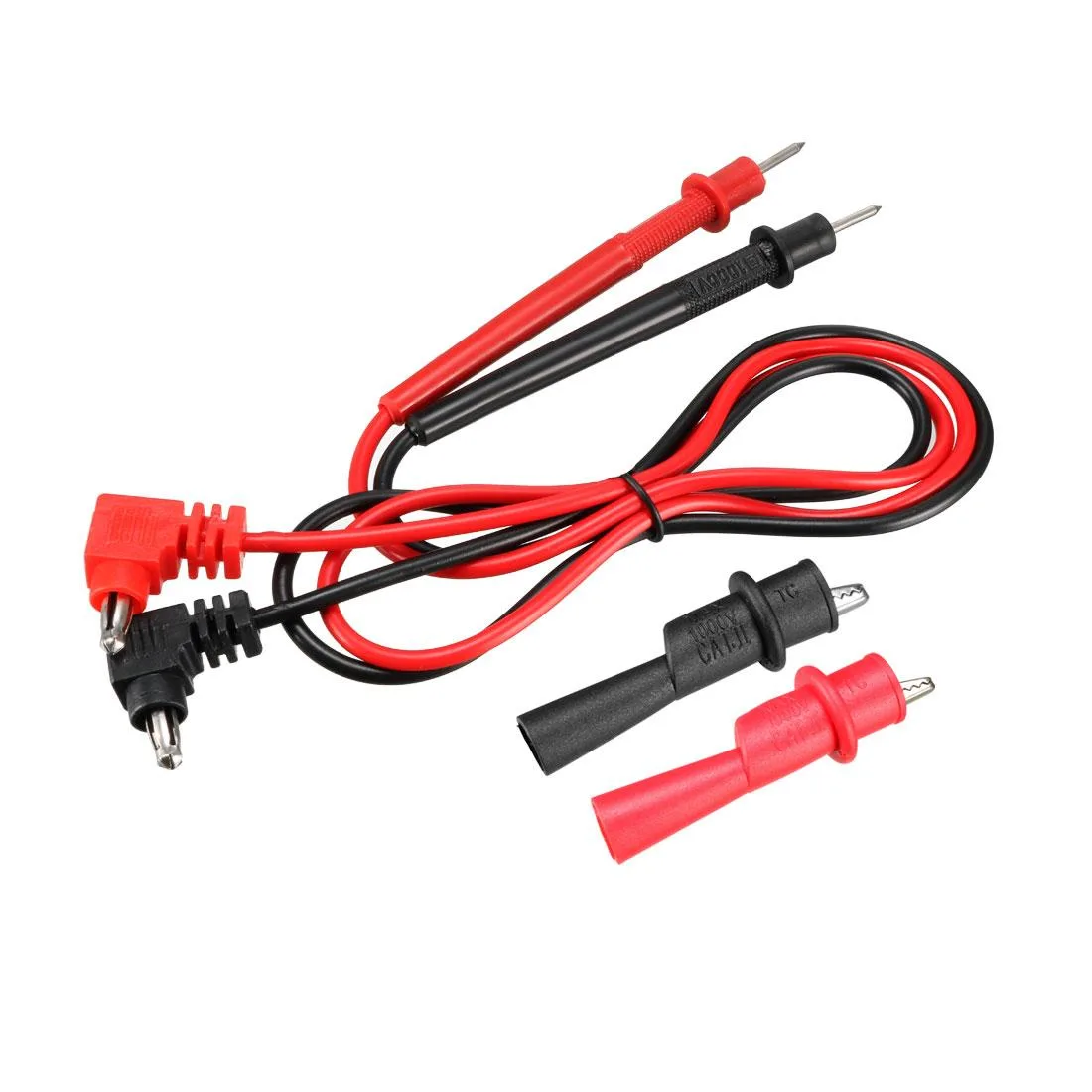 Red and black silicone test lead set with probes and alligator clips, 67cm long