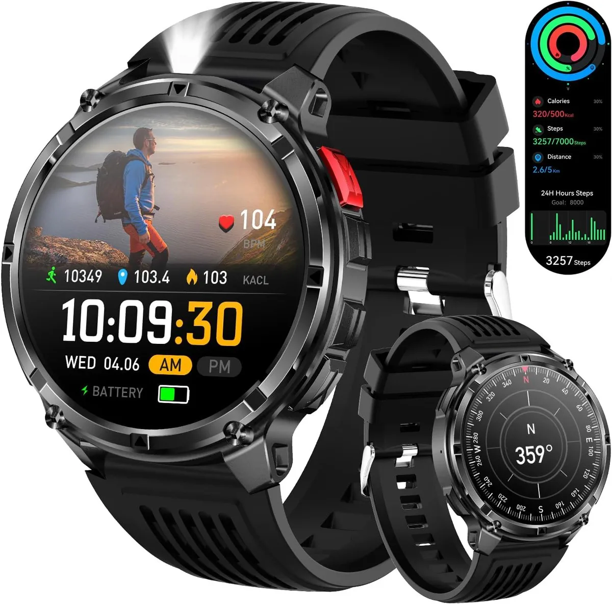 Hitoor Hitoor Smart Watch 1.7" 1100mAh 100-Day Standby Compass Flashlight — product photo