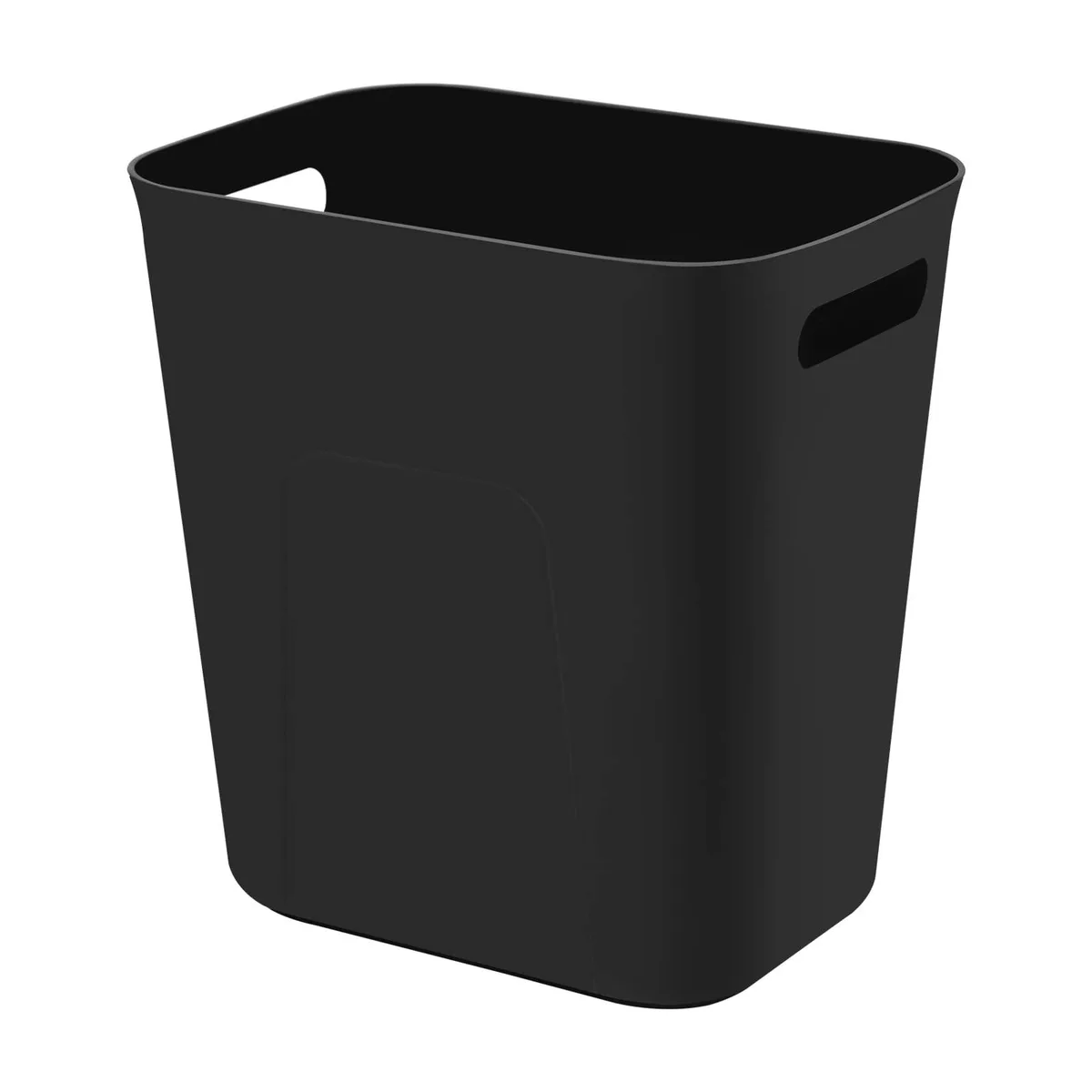 Twelve black rectangular plastic wastebaskets smooth finish open top 3.5 gallon capacity