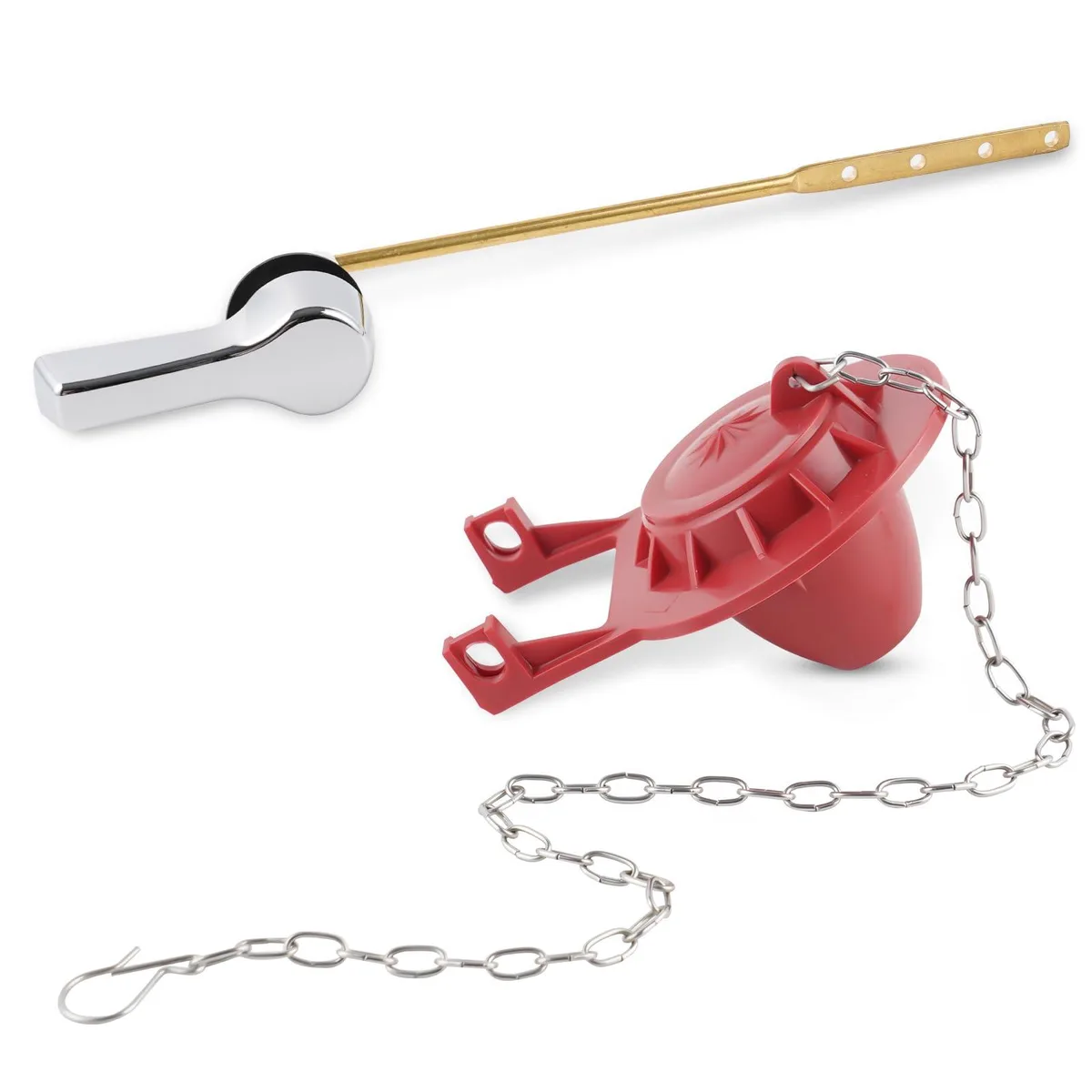  Universal Metal Front Mount Toilet Handle with 2'' Flapper, 4 Holes — product photo