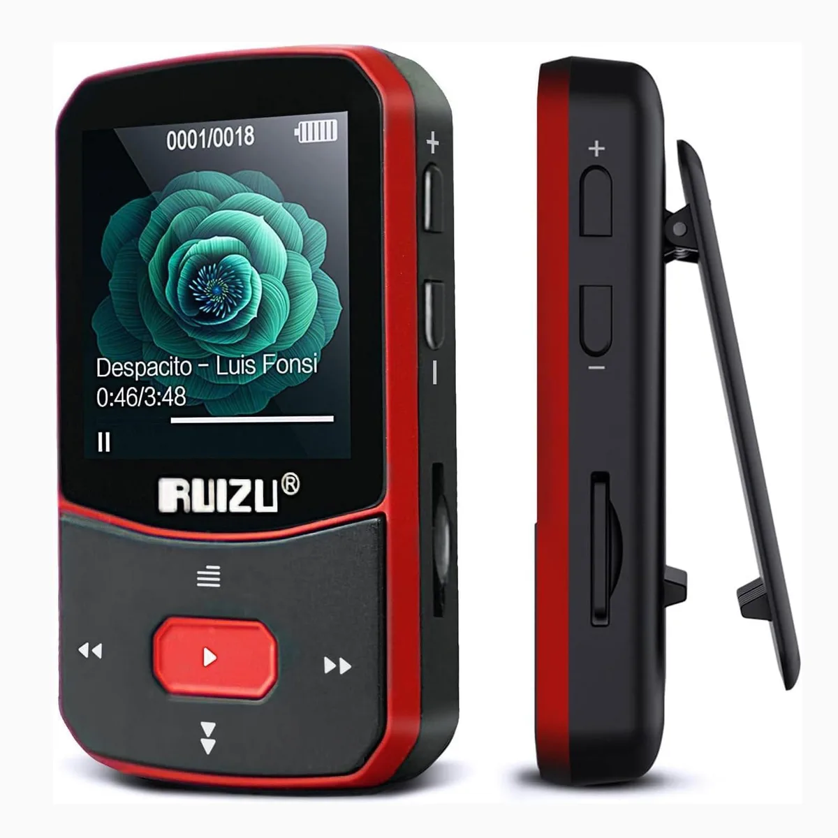 RUIZU 64GB Clip MP3 Player Bluetooth 5.3 Pedometer Red — product photo