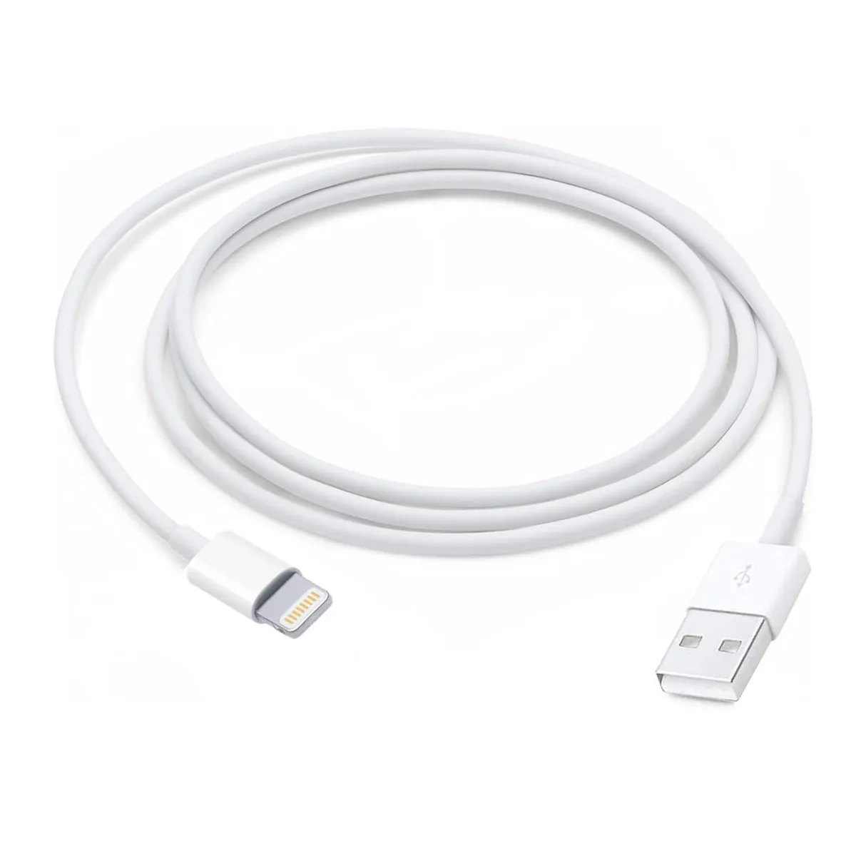 Short white USB-A to Lightning cable coiled for car use