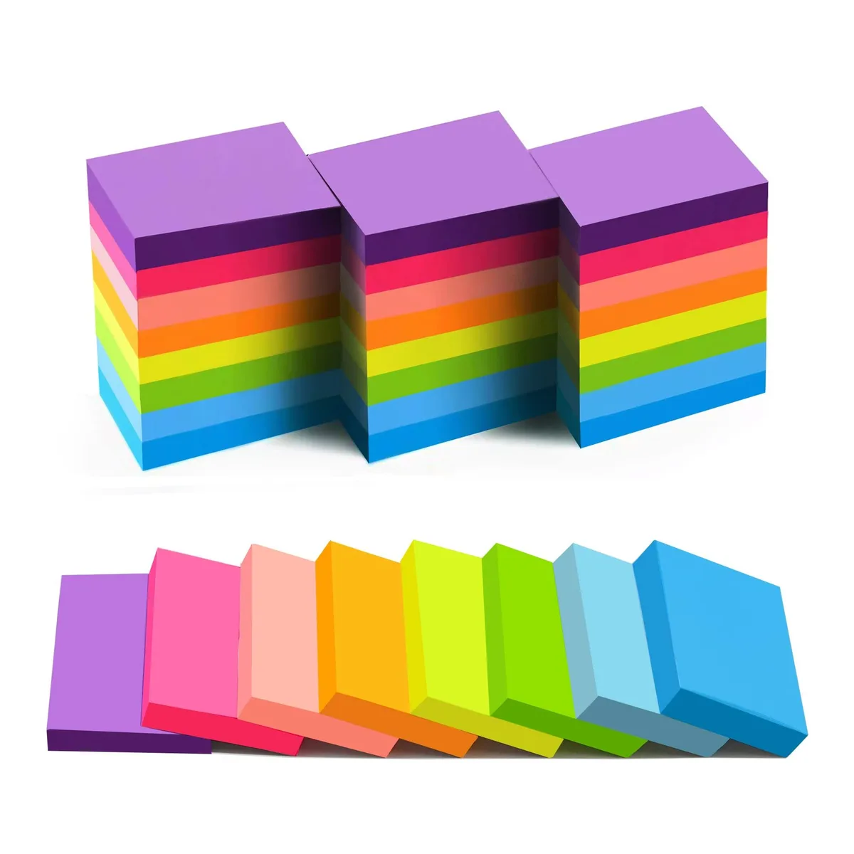 Pack of 24 small square sticky-note pads in eight bright colours