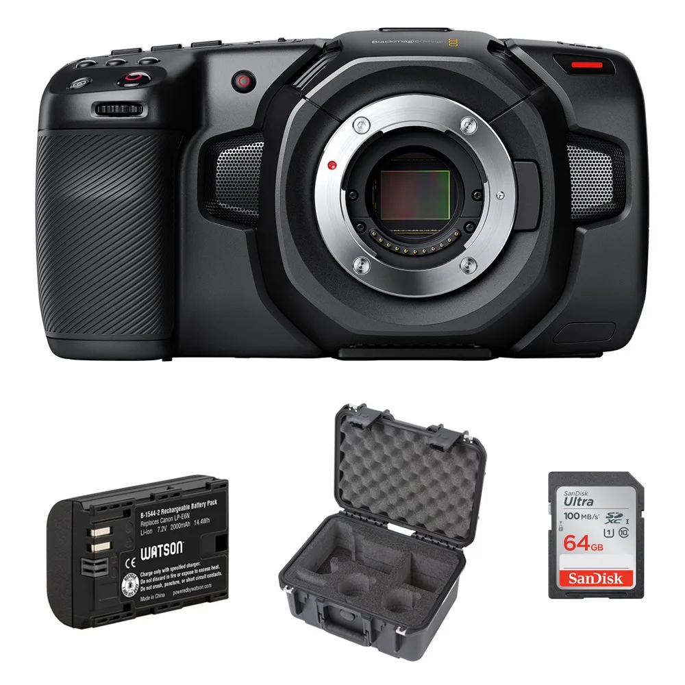 Blackmagic Design Pty. Ltd. Blackmagic Design Pocket Cinema Camera 4K Kit with SKB 1309 Case, 64GB Card &amp; Battery Pack — product photo