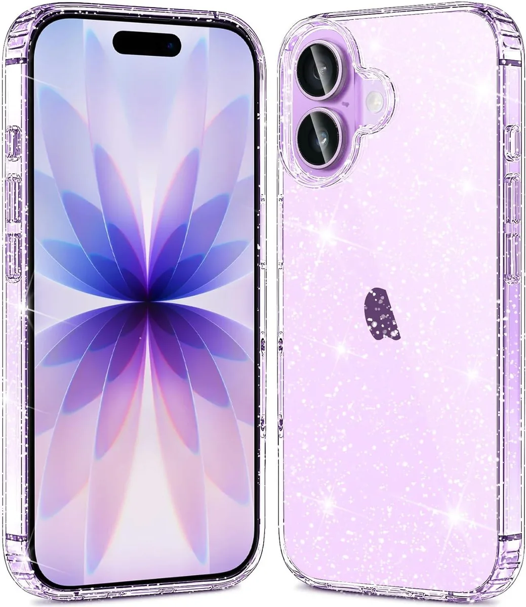 Clear glitter hard PC back case with TPU bumper for iPhone 17