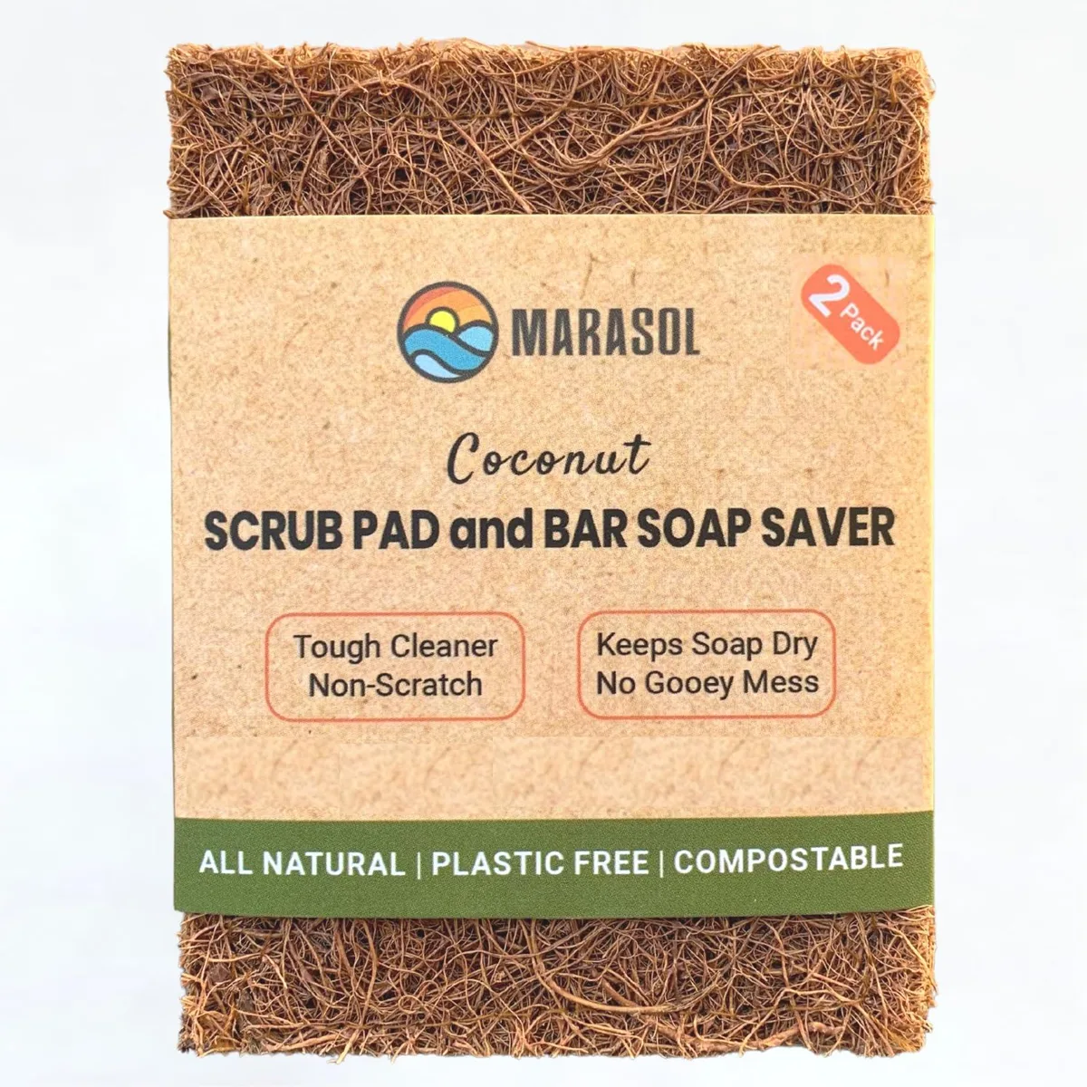 Two rectangular brown coconut-fiber pads with cotton stitching