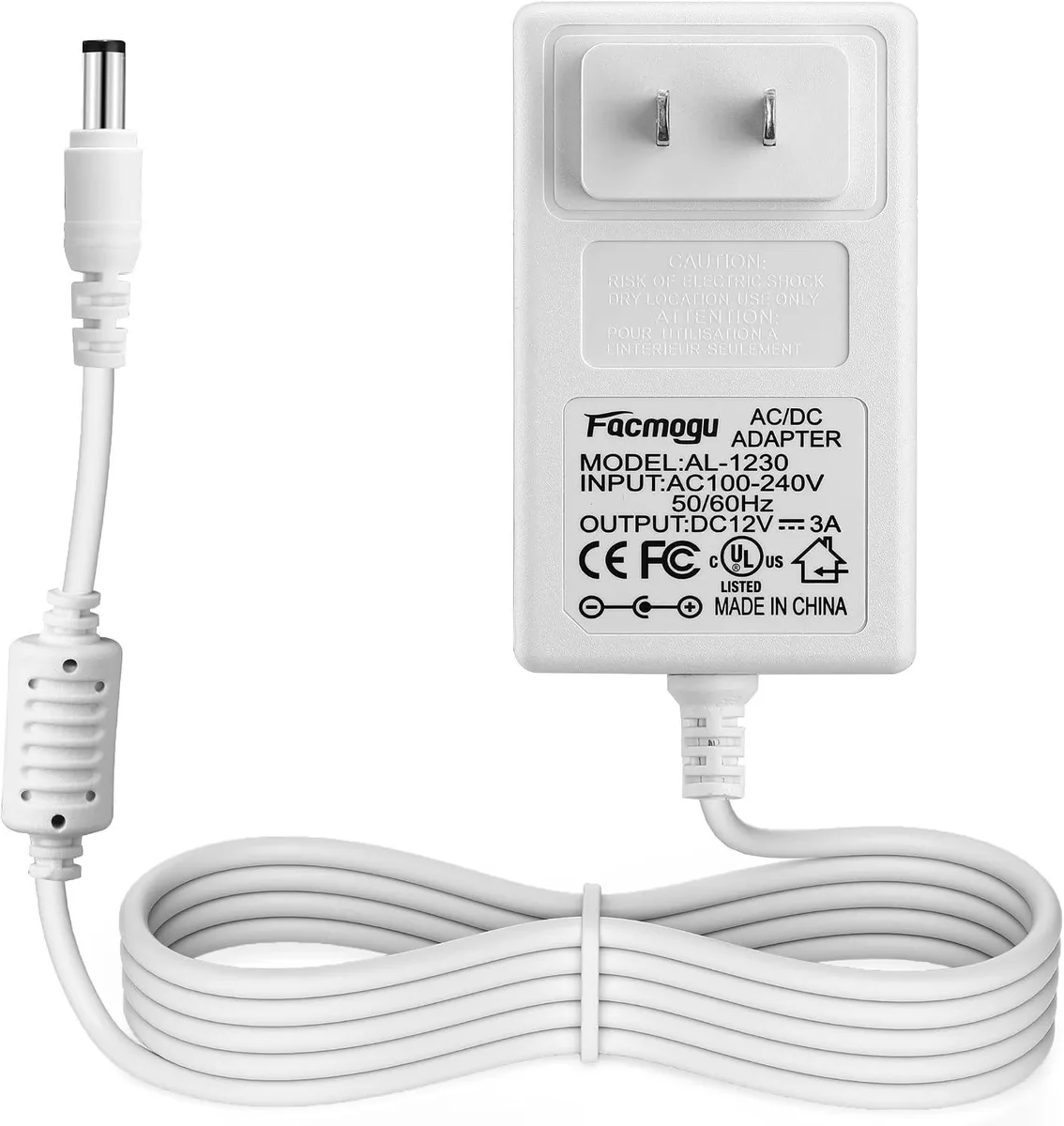 BASEUS BASEUS 12V 3A 36W AC Adapter 5.5x2.5mm &amp; 5.5x2.1mm 1.5m — product photo
