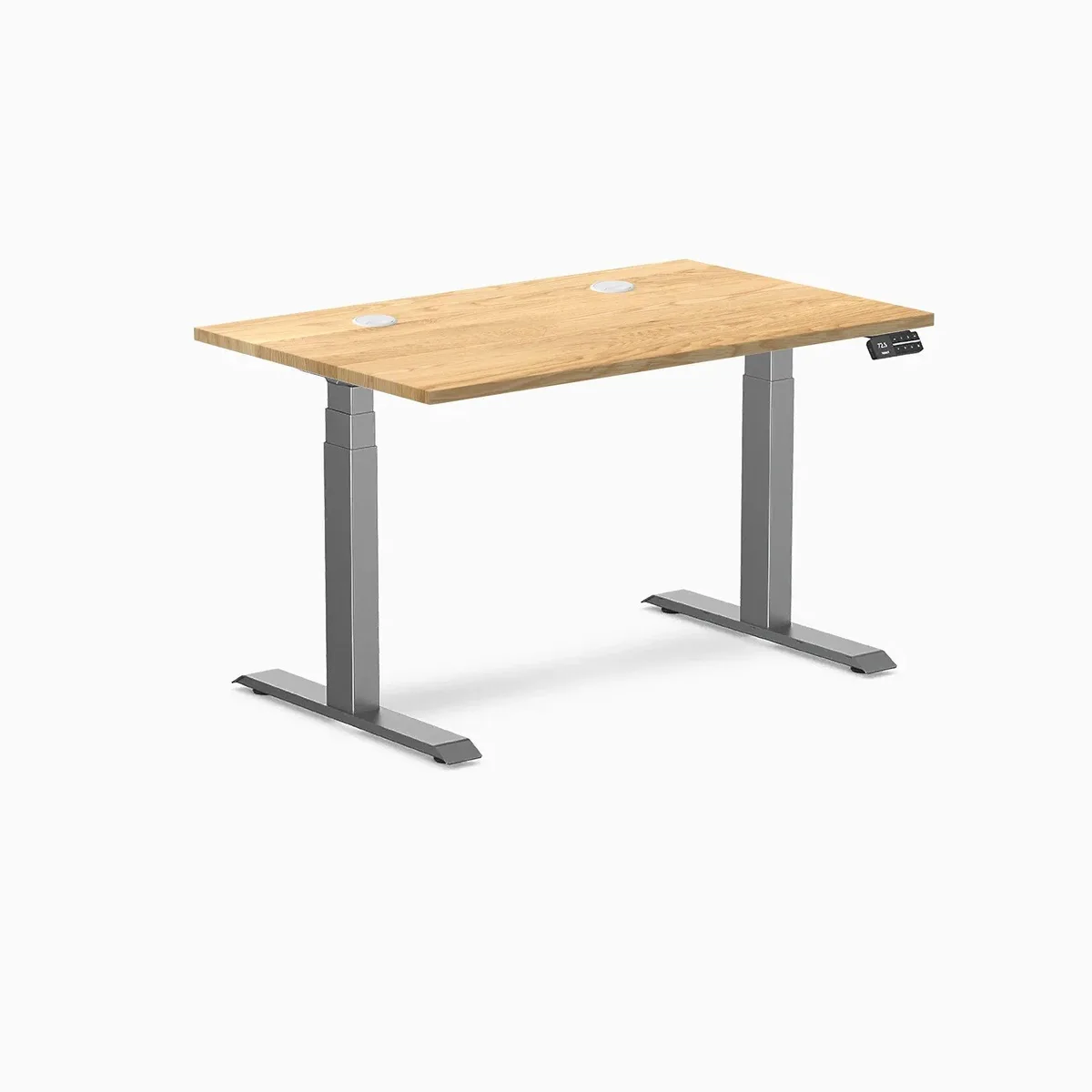 Desky Desky Dual Hardwood Sit Stand Desk White Oak 48 x 30 in Grommets Space Grey — product photo