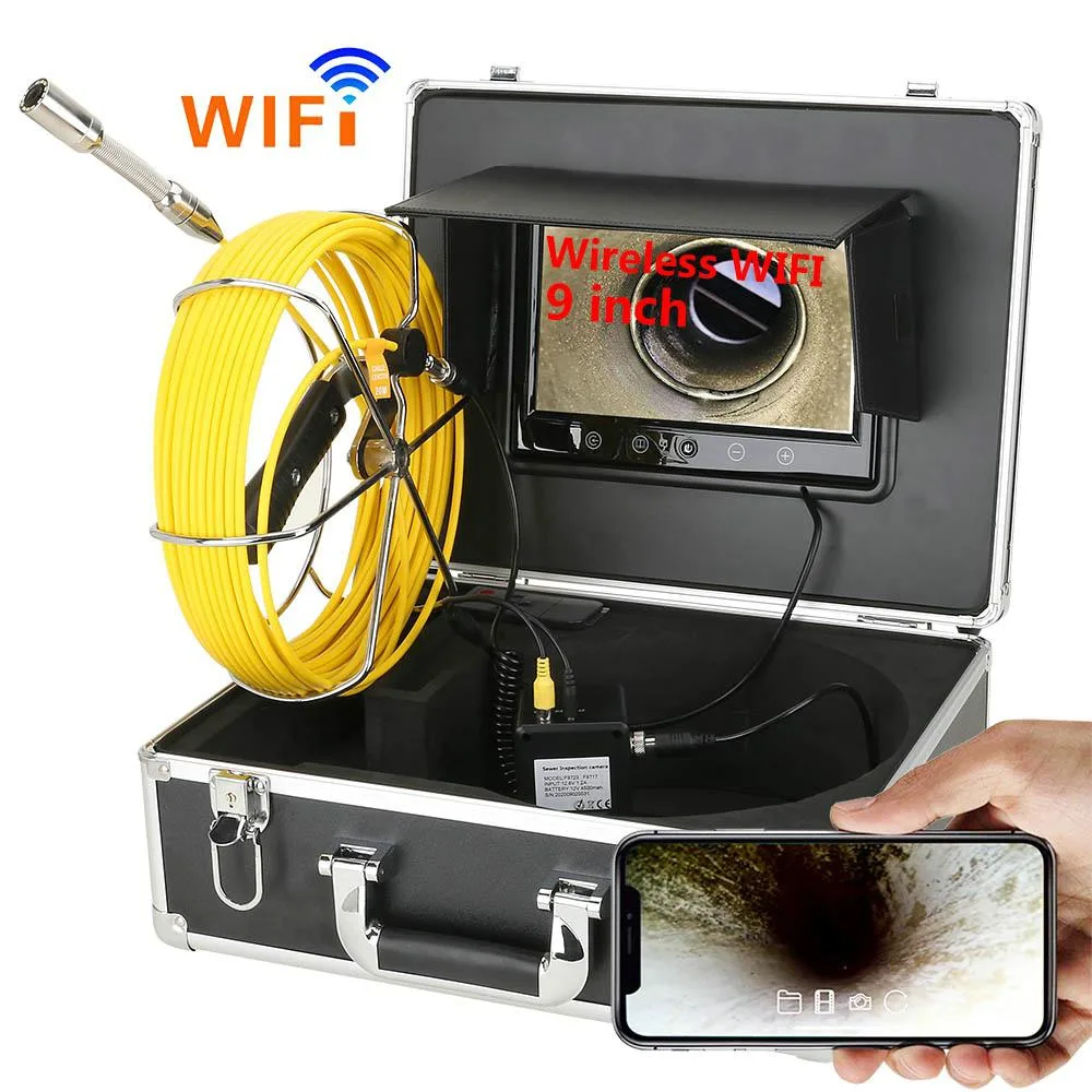 9-inch monitor with sun visor, stainless steel camera head with 12 LEDs, 30m fiberglass cable in padded case