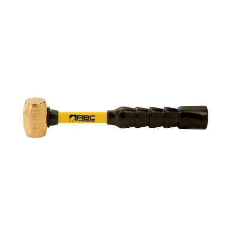Brass hammer head on yellow fiberglass handle, 10 inch grip, 12 inch total length