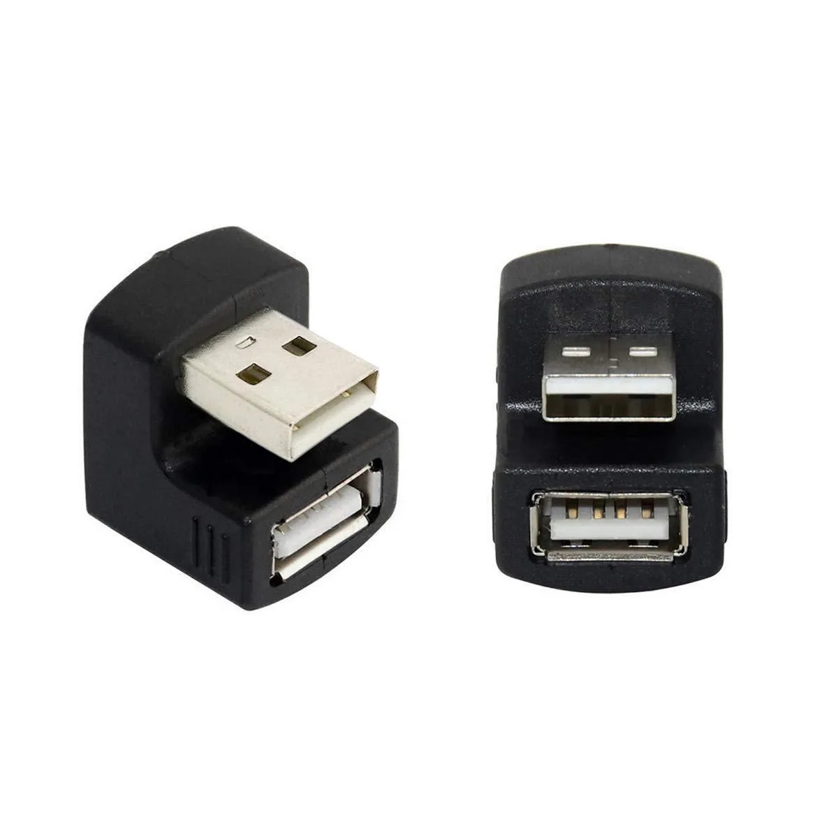 Fervit Fervit USB 2.0 Angled Adapter A Male to Female 180 Degree Up Down Pair Black — product photo