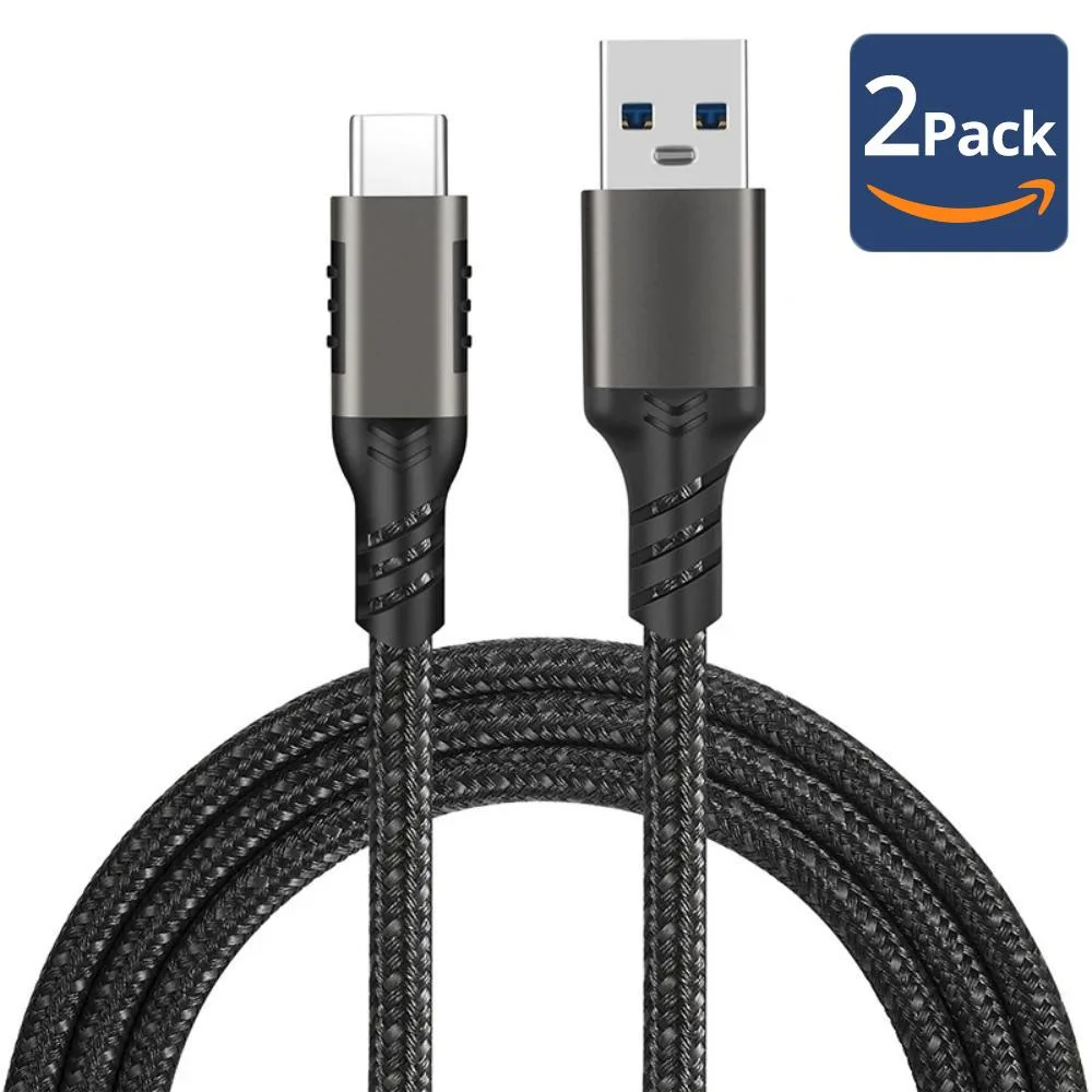 ESTONE ESTONE PQ057 USB 3.2 Gen 2 A to C Cable 10Gbps 3A 60W QC 3.0 56KΩ 3.3ft 2 Pack Braided Black — product photo