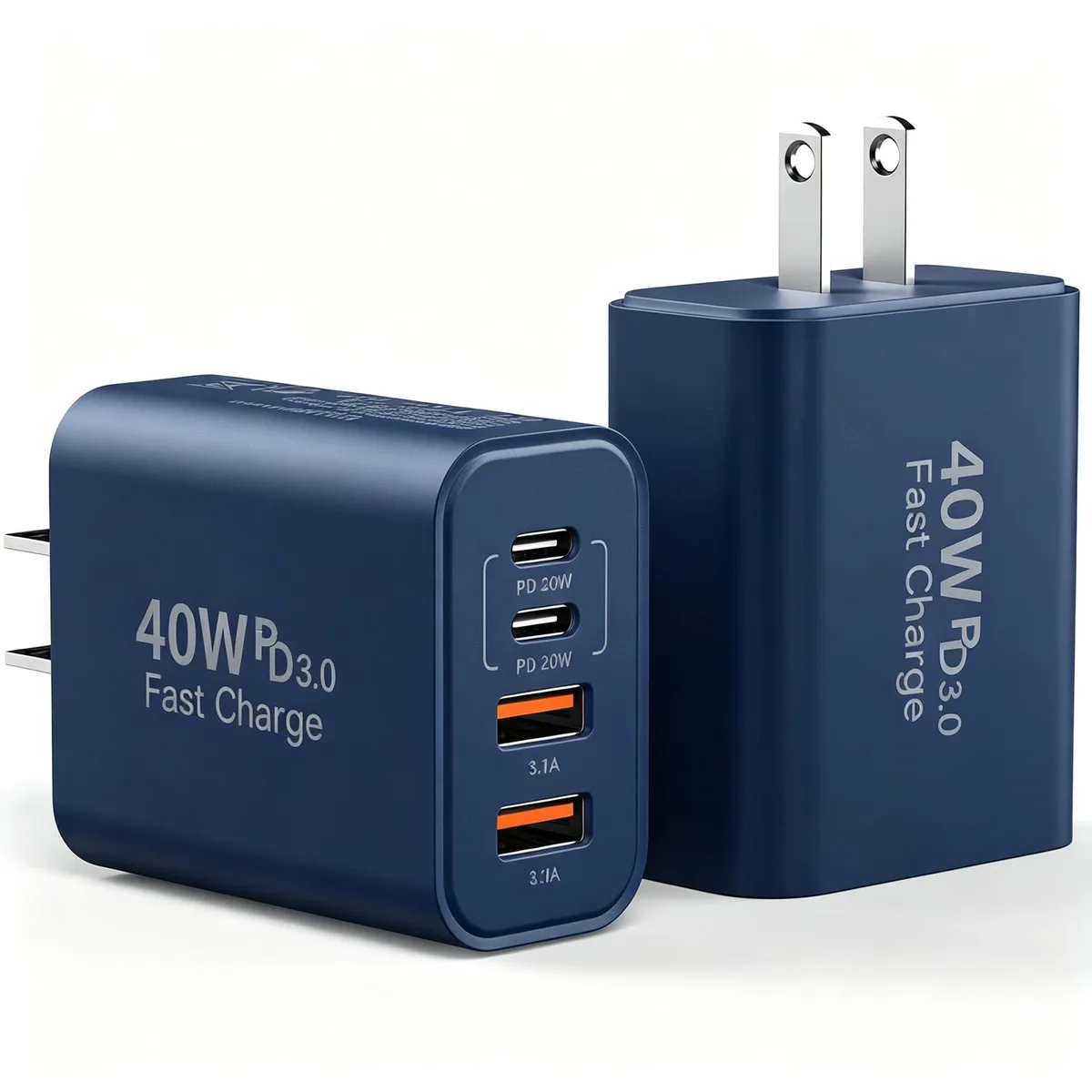 Ubearkk XHD-PD40W02 2-pack 40W 4-port USB charger Dark Blue — product photo