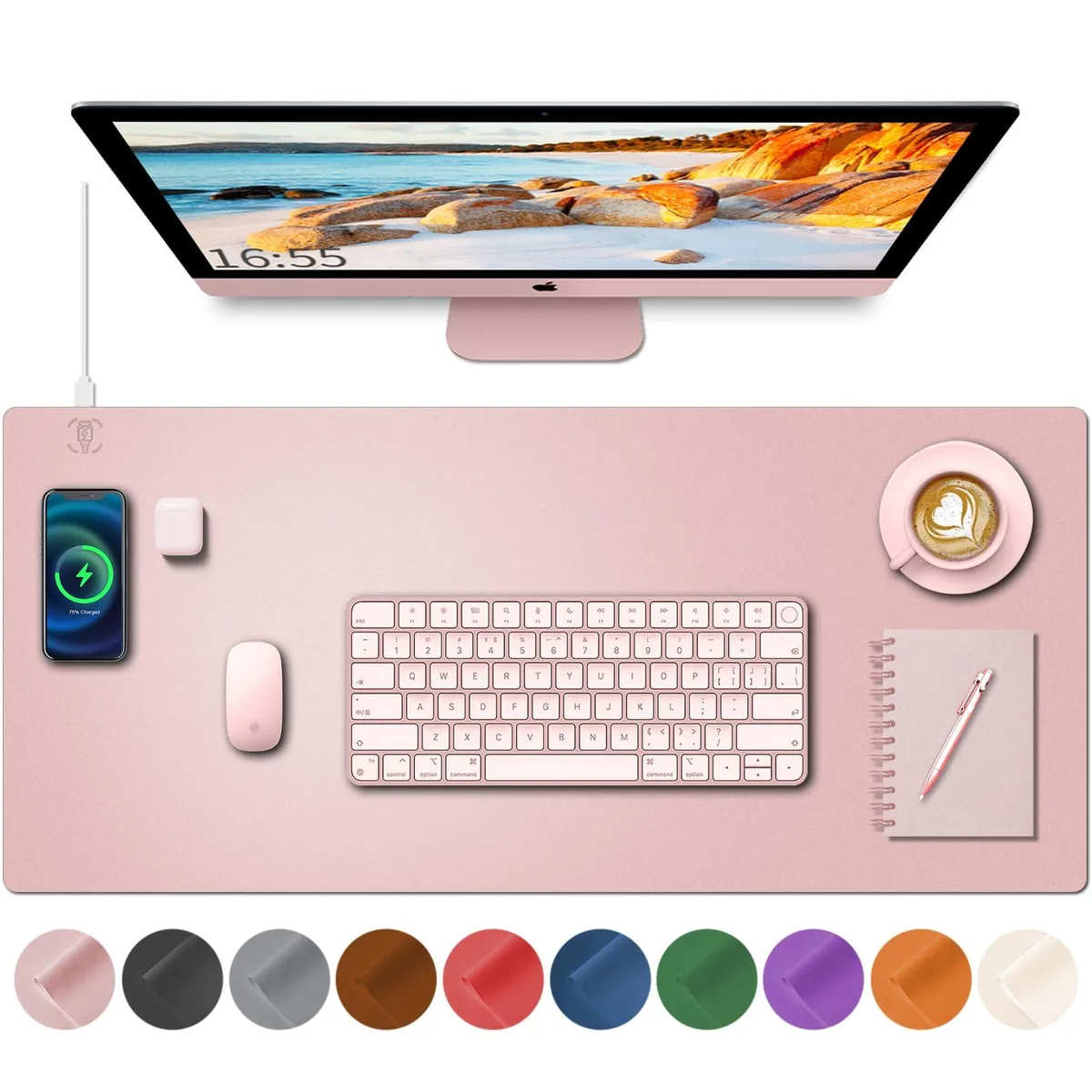  HopeLum MOPAD-CM-L Wireless Charging Desk Mat Pink 32 x 16 in — product photo