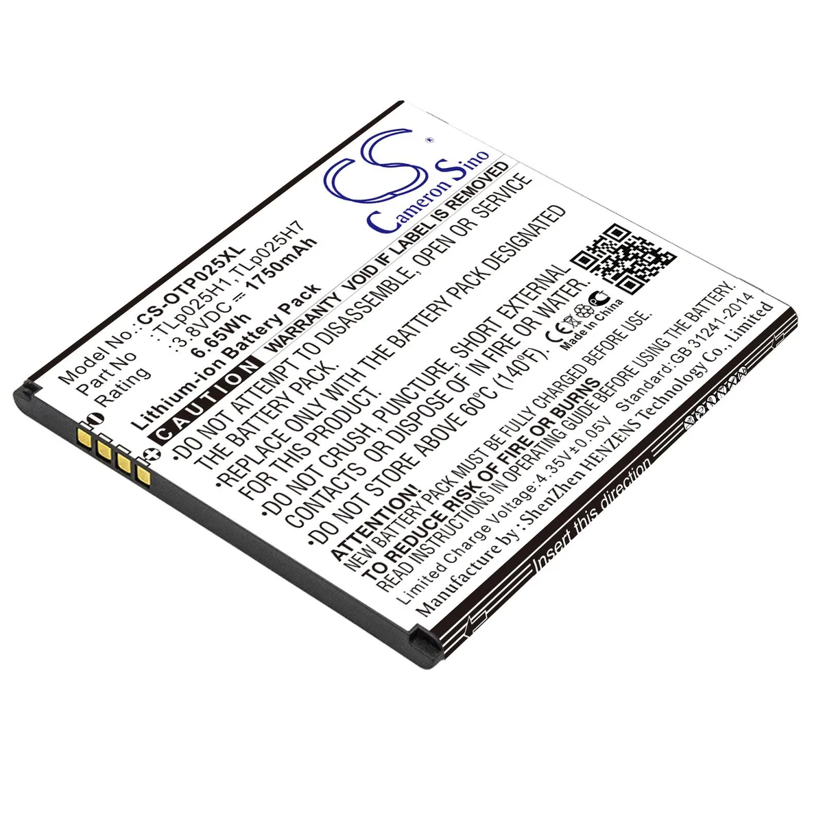 Cameron &amp; Co Cameron &amp; Co DS-CS-OTP025XL 1.75 Ah cell phone battery — product photo