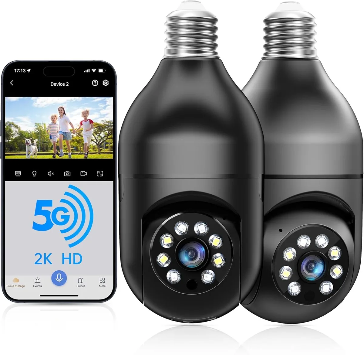 NaSR NaSR Light Bulb Security Camera 2Pack 5G &amp; 2.4GHz WiFi 2K Surveillance Security System — product photo