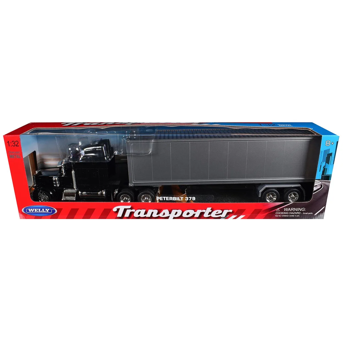 WELLY WELLY Peterbilt 379 1/32 Diecast Truck Black Silver Container Transporter — product photo
