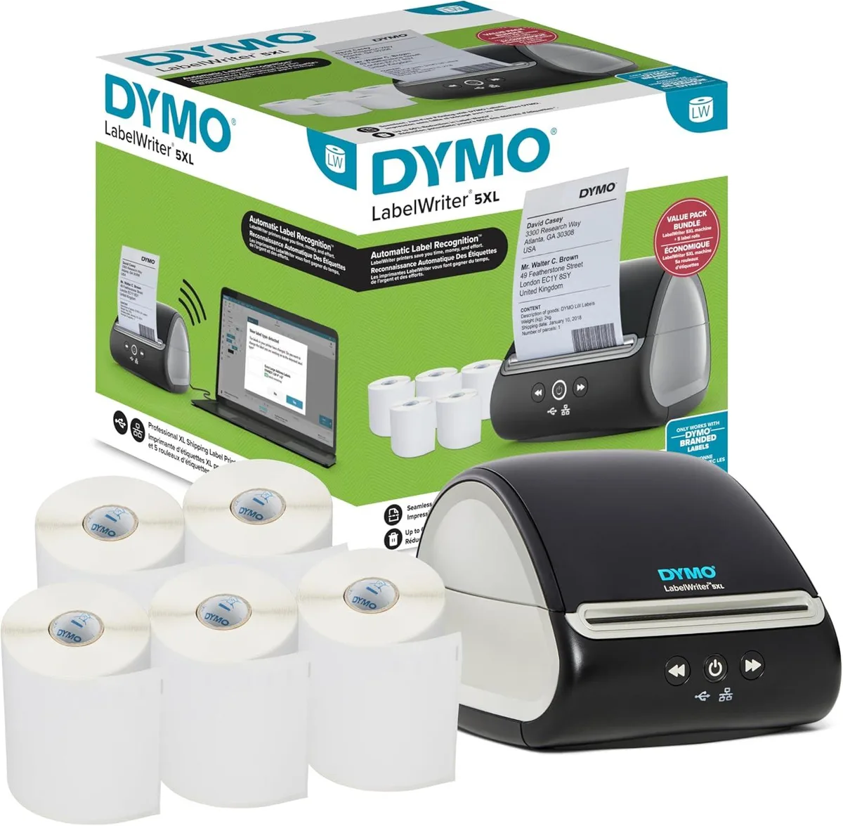 WUQ LabelWriter 5XL label printer bundle with 1100 extra-wide shipping labels