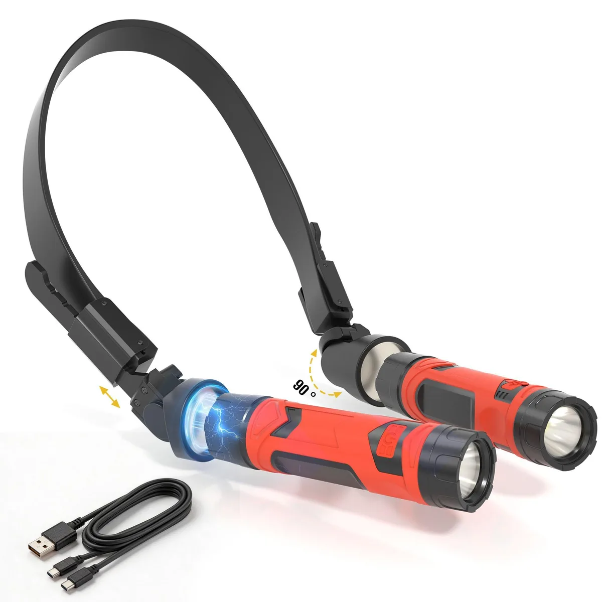 Red U-shaped neck light with two detachable magnetic heads