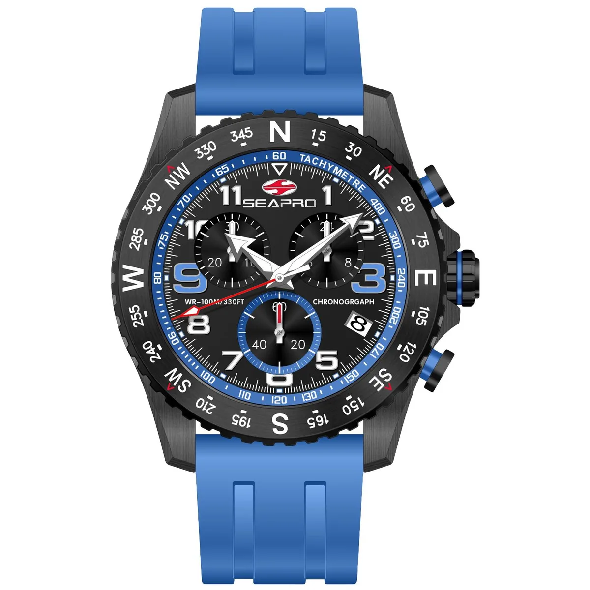 SEAPRO Gallantry SP9735 black dial stainless steel watch with rubber strap