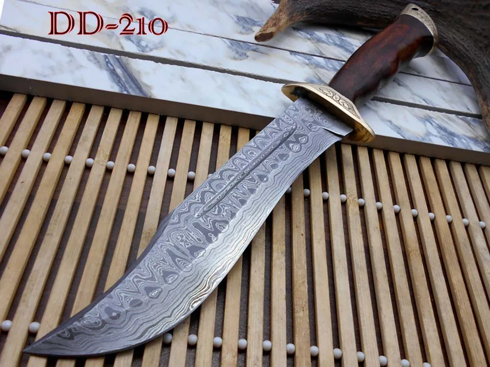 Damascus Depot Damascus Depot 13" Bowie Hunting Knife 8" Blade Red Wood Brass Guard — product photo