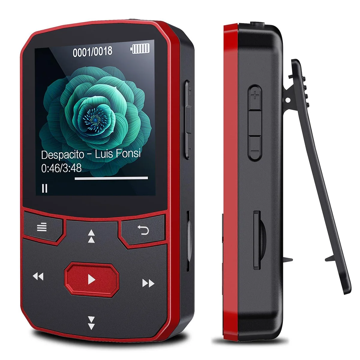  RUIZU 64GB Clip MP3 Player Bluetooth 5.3 Red — product photo