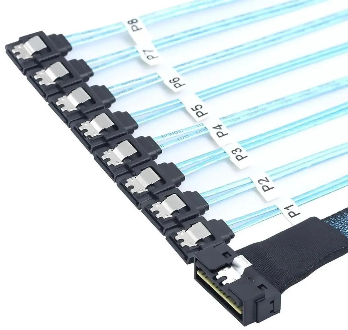 SMUGDESK SMUGDESK SlimSAS SFF-8654 8i 74-pin to 8×SATA Cable 1m — product photo