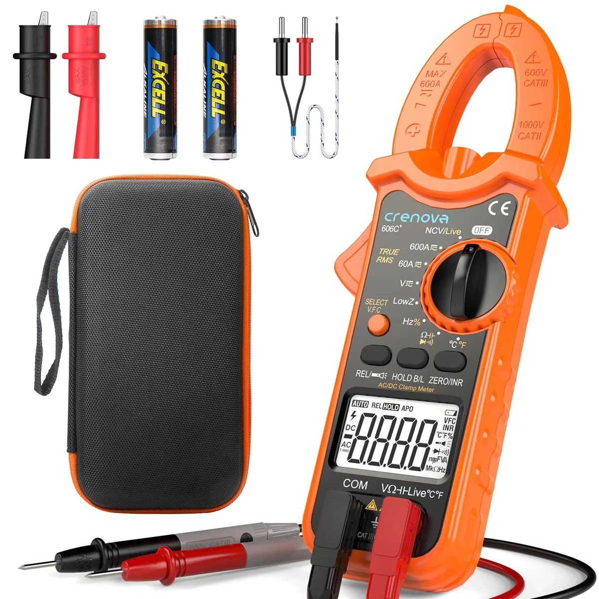 Crenova clamp meter multimeter with test leads and alligator clips