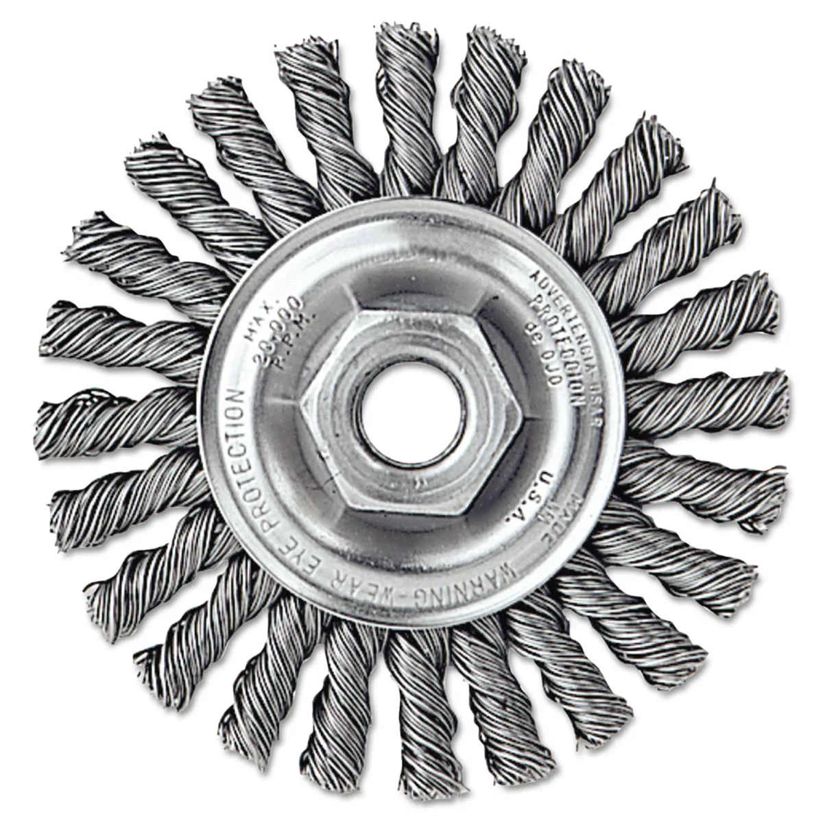 Weiler Weiler 804-13266 Twist-Knot Wire Wheel 4" Dia .02 Wire 5/8" Arbor hardware — product photo