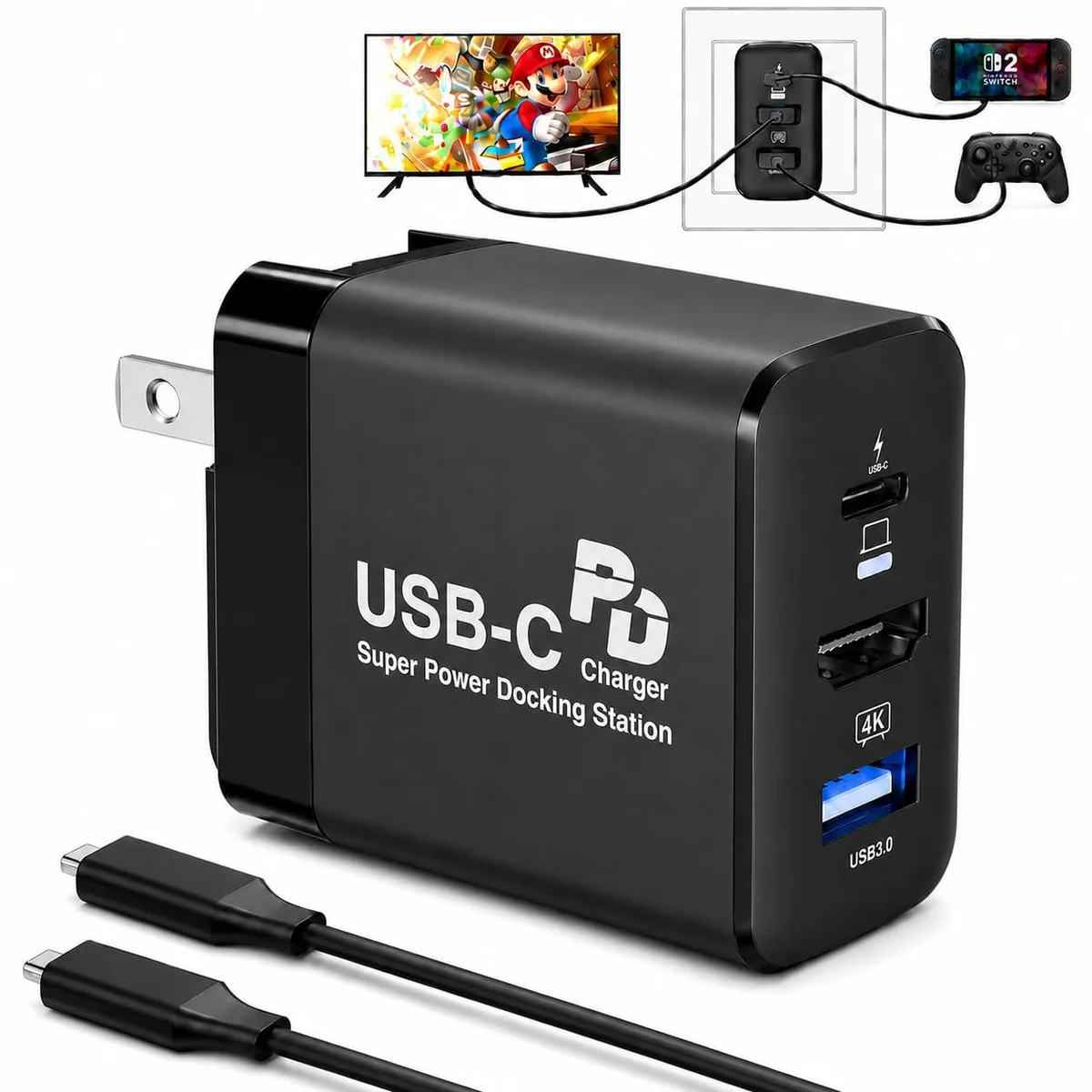  PORTHOLIC cc303 CD0303 Docking Station 4K 120Hz HDMI 60W PD 1.5m Cable — product photo