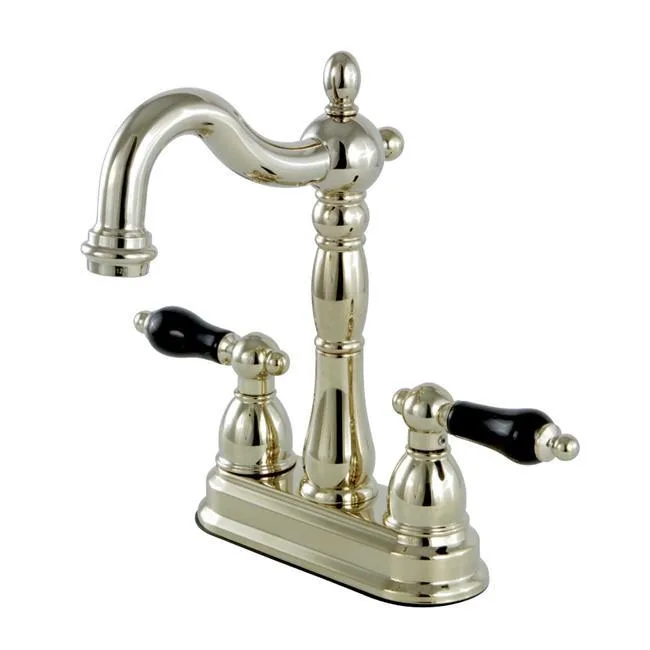 Polished brass centreset bar faucet with high arched spout and lever handle
