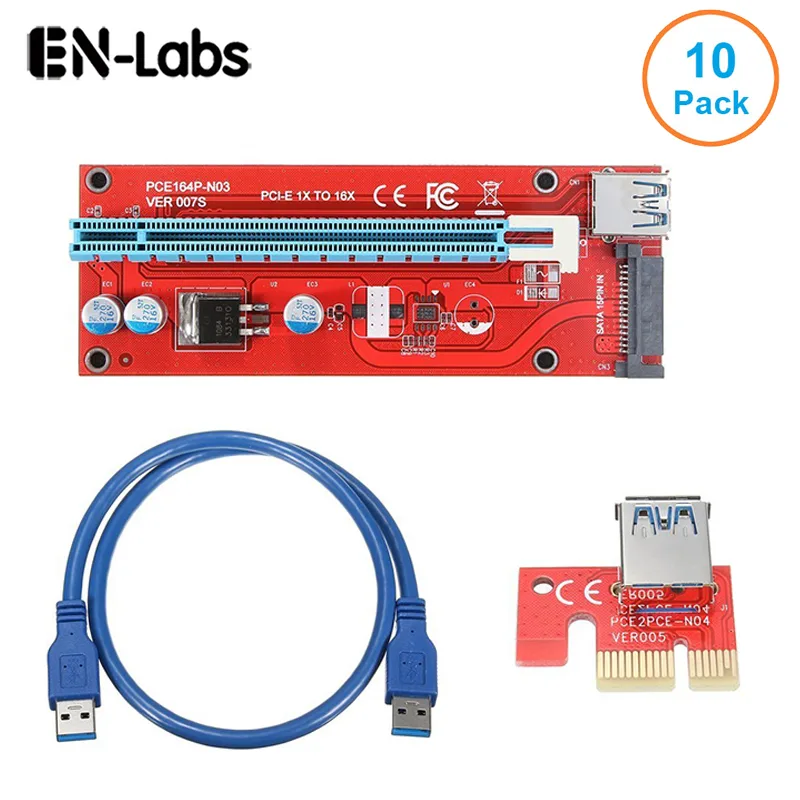 EN-Labs EN-Labs PCIe 1X to 16X Riser Cable 10-Pack 60cm USB 3.0 SATA Powered — product photo
