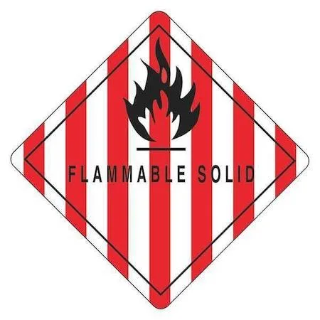 Square label with red white black flammable solid text