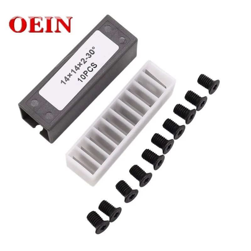 Ten silver square carbide inserts 14mm by 14mm by 2.0mm with ten screws