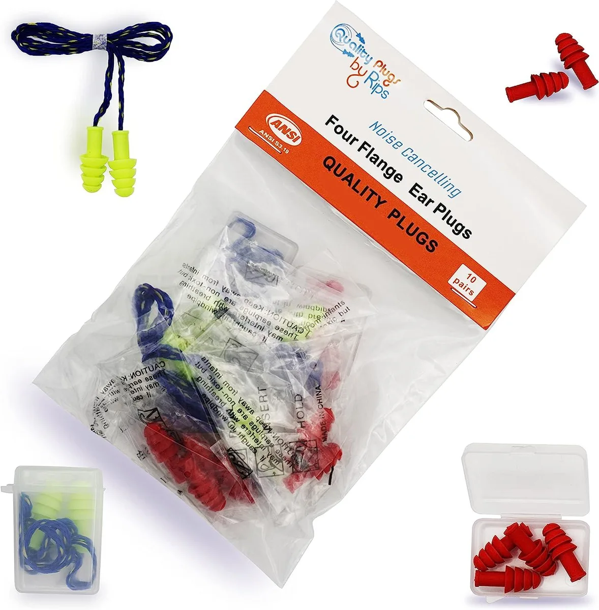 Quality Plugs by Rips Quality Plugs by Rips 10 Pairs Silicone Ear Plugs 30dB with 2 Cases and Strings — product photo