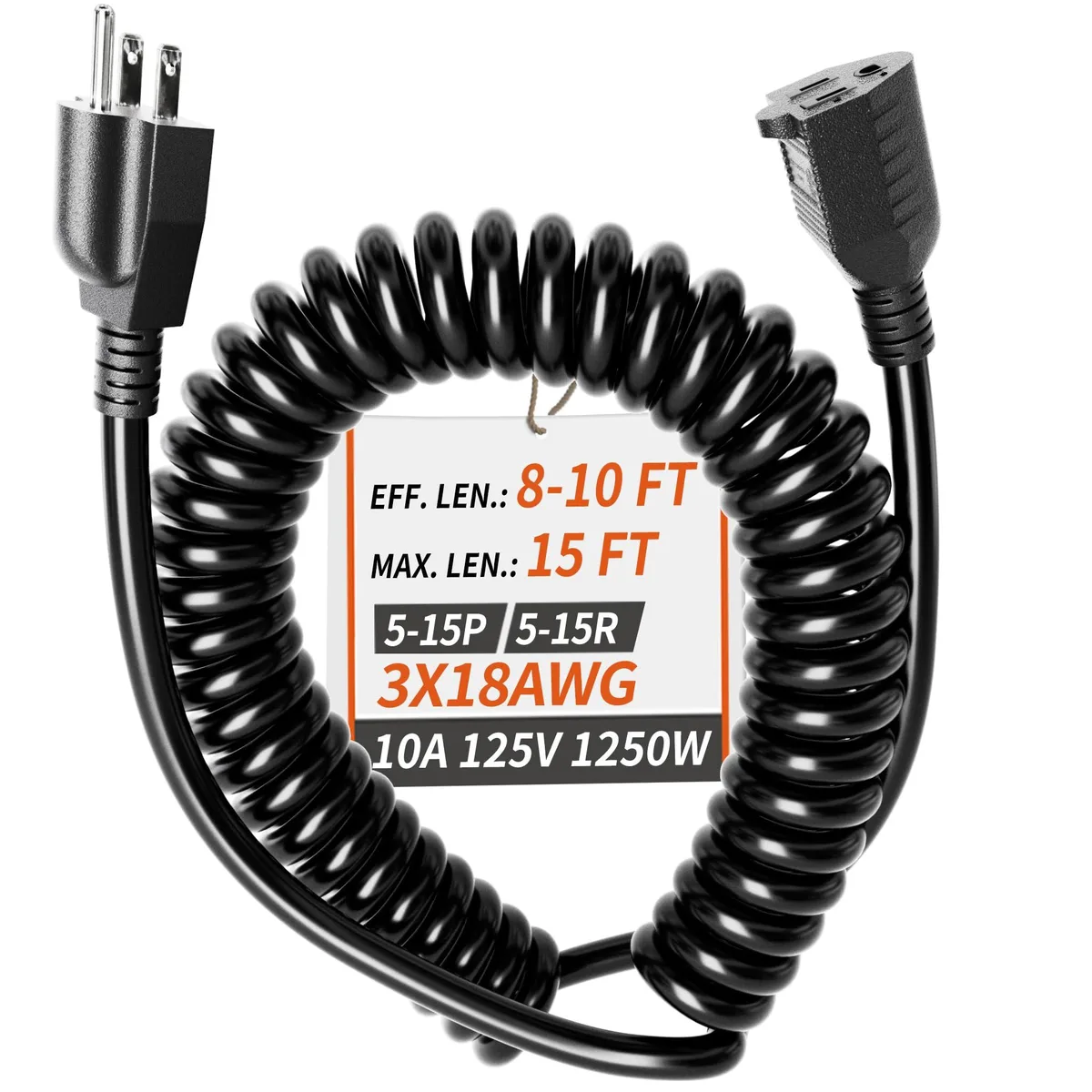  PlugSaf PS-1518-WP 15 ft Coiled Power Extension Cord — product photo