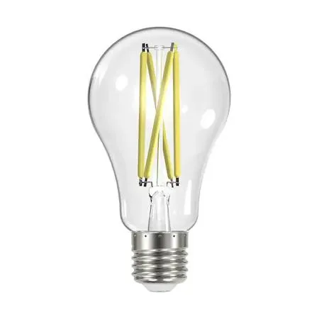 Four clear A19 LED bulbs with visible filaments and E26 bases